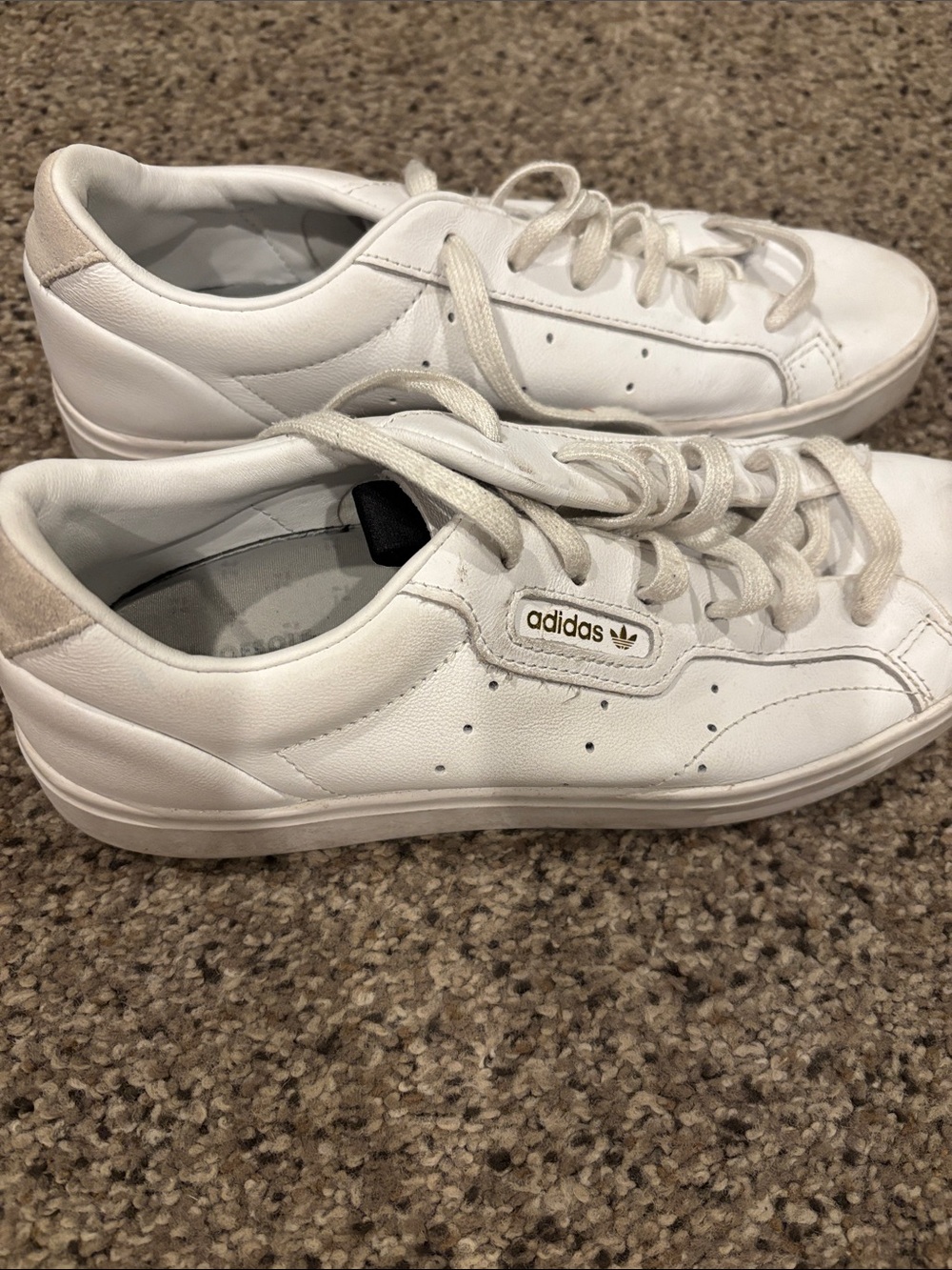 adidas White Leather Court-Style Sneakers